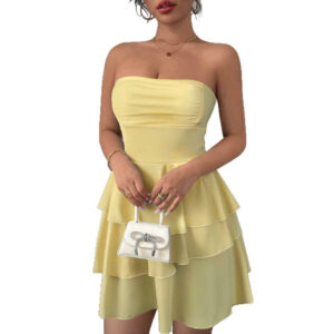 Strapless Solid Color Cake Mini Dress