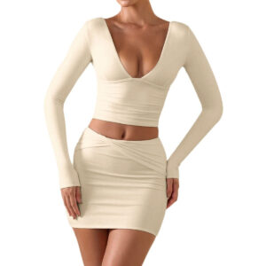 V-Neck Backless  Skirt Set